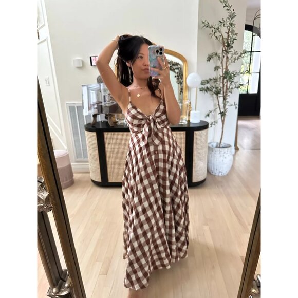 FREE PEOPLE Via Midi Dress in Brown Combo Everly Size Large - Picture 16 of 16